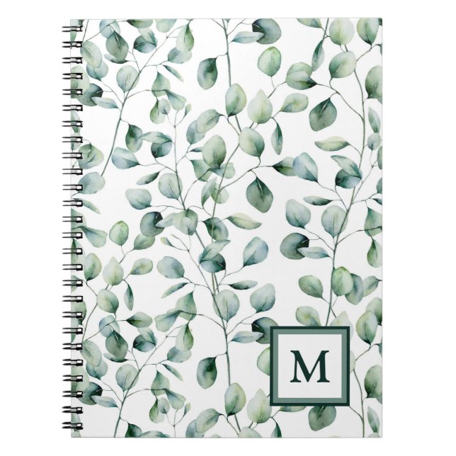 Watercolor Eucalyptus Pattern Notebook (Front)