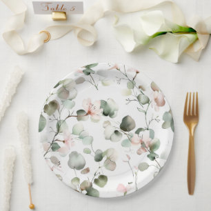 Watercolor Eucalyptus Pattern Paper Plate