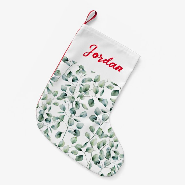 Watercolor Eucalyptus Pattern Small Christmas Stocking (Front (Hanging))