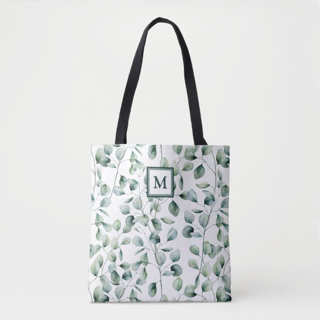Watercolor Eucalyptus Pattern Tote Bag (Front)