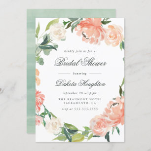 Watercolor Eucalyptus & Peonies Bridal Shower Invitation