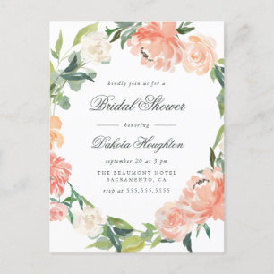 Watercolor Eucalyptus & Peonies Bridal Shower Invitation Postcard
