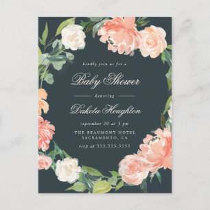Watercolor Eucalyptus & Peonies Grey Baby Shower Invitation Postcard