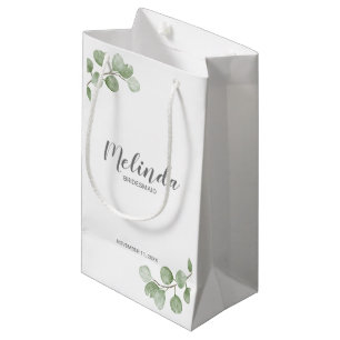 Watercolor Eucalyptus Personalised Bridesmaid Name Small Gift Bag