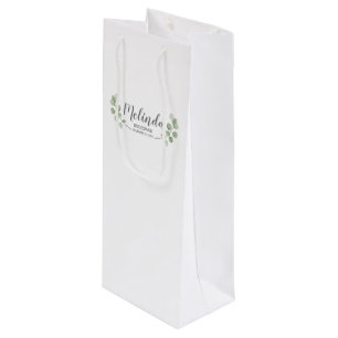 Watercolor Eucalyptus Personalised Bridesmaid Name Wine Gift Bag