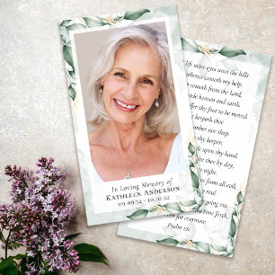 Watercolor Eucalyptus Photo Memorial Prayer Card