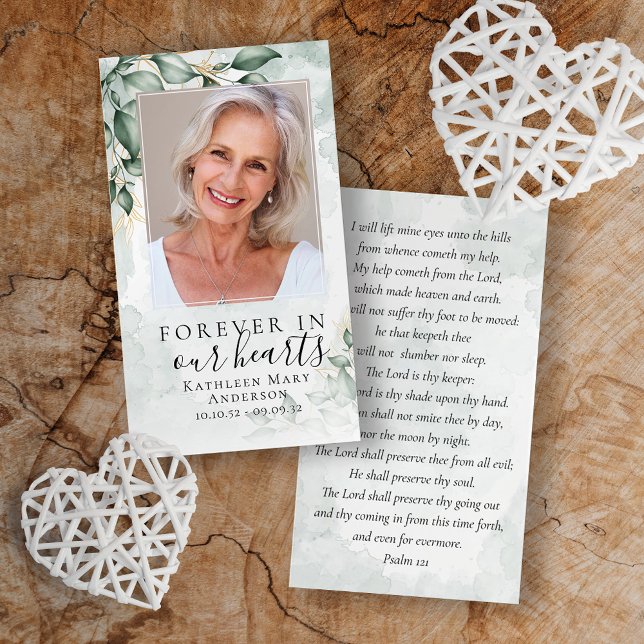 Watercolor Eucalyptus Photo Memorial Prayer Card (Creator Uploaded)