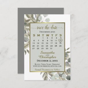 Watercolor Eucalyptus Pine Calendar Grey Wedding Save The Date