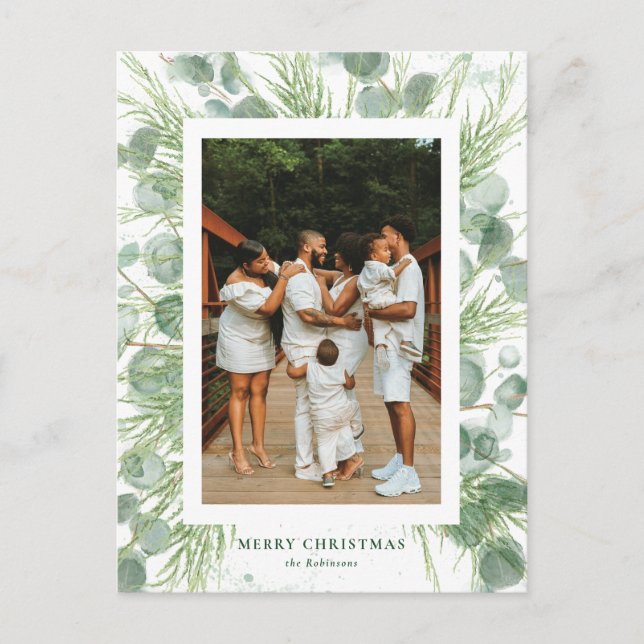 Watercolor Eucalyptus & Pine Christmas Postcard (Front)