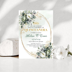 Watercolor Eucalyptus Quinceañera Botanical Invite