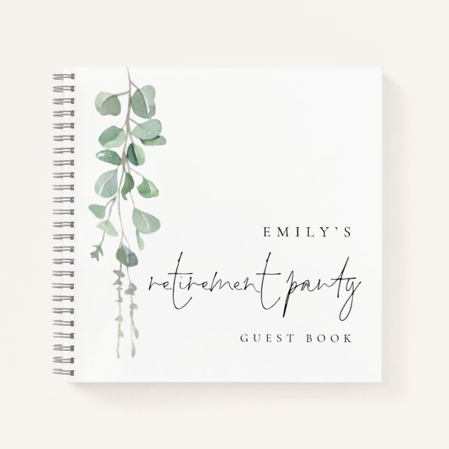 Watercolor Eucalyptus Retirement Party Guest Book (Front)