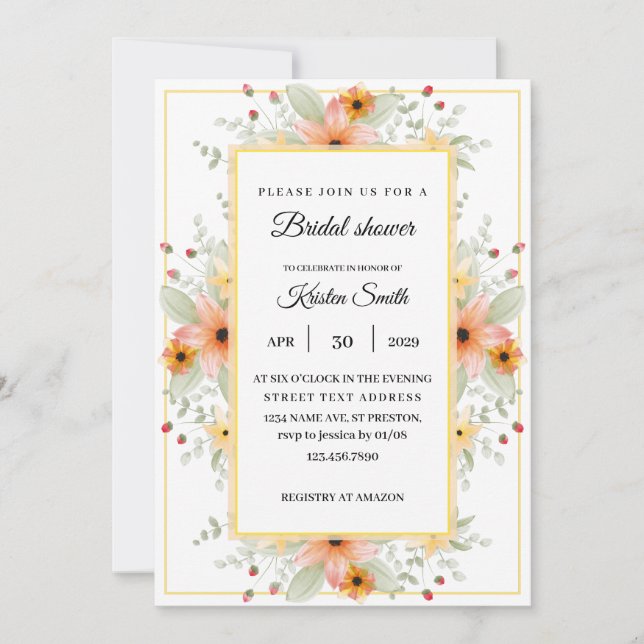 Watercolor Eucalyptus Rose BRIDAL SHOWER Invitation (Front)