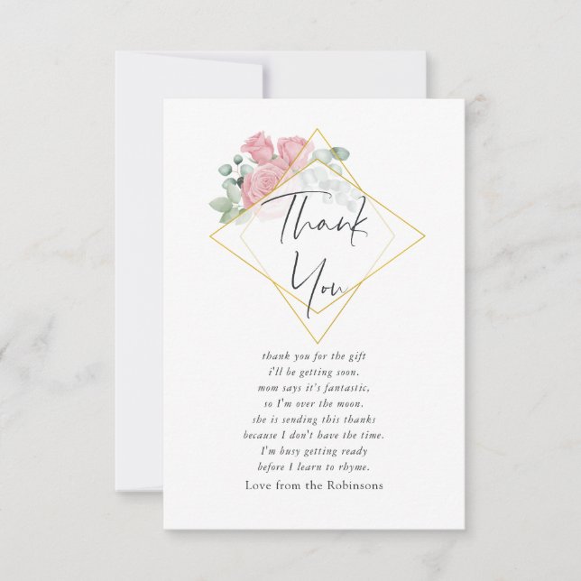Watercolor Eucalyptus Rose Geometric Baby Shower Thank You Card (Front)