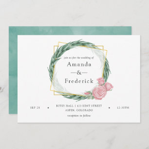 Watercolor Eucalyptus Rose Geometric Wedding Invitation