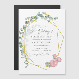 Watercolor Eucalyptus Rose Geometric Wedding Magnetic Invitation