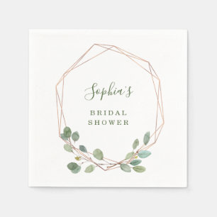 Watercolor Eucalyptus Rose Gold Geo Bridal Shower Napkin