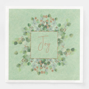 Watercolor Eucalyptus Sage Gold Glitter Border Napkin