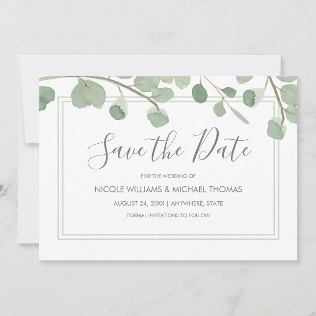 Watercolor Eucalyptus Save The Date (Front)