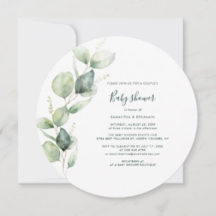 Watercolor Eucalyptus Script Baby Shower Invitation