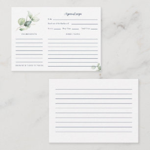 Watercolor Eucalyptus Script Bridal Shower Recipe Enclosure Card