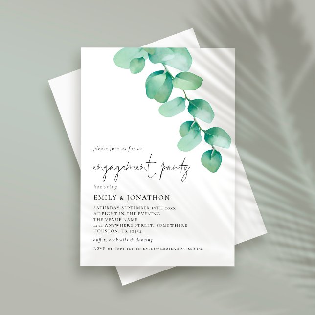 Watercolor Eucalyptus Script Engagement Party Invitation (Creator Uploaded)