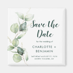 Watercolor Eucalyptus Script Wedding Save the Date Magnet