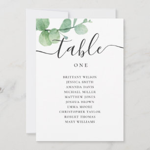 Watercolor eucalyptus script wedding seating chart invitation
