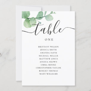 Watercolor eucalyptus script wedding seating chart invitation