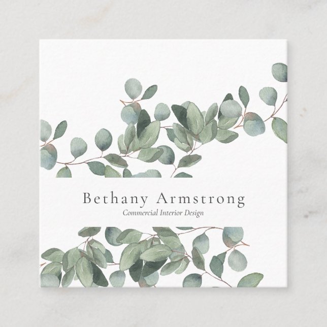 Watercolor Eucalyptus Square Square Business Card (Front)