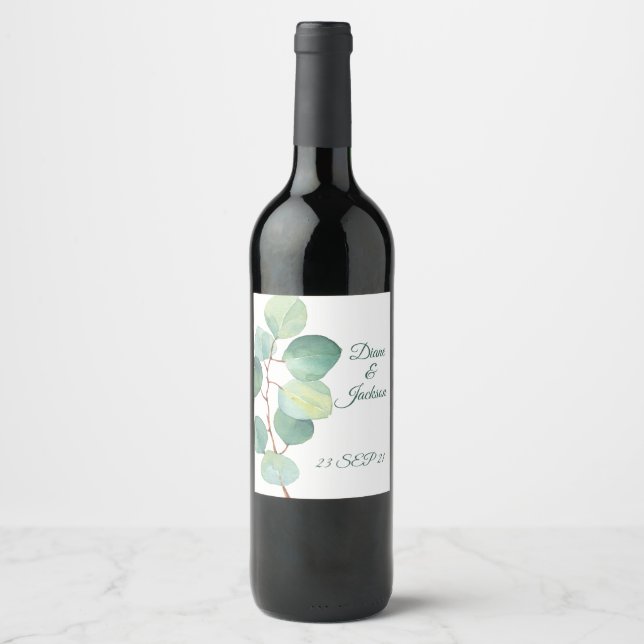 Watercolor Eucalyptus Stem Wine Label (Front)