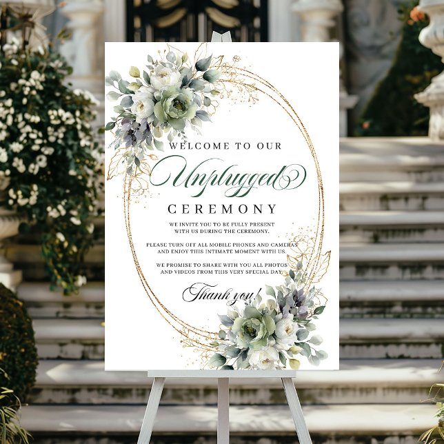 Watercolor Eucalyptus Unplugged Wedding Sign (Watercolor Eucalyptus Unplugged Wedding Sign)