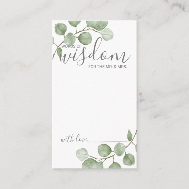 Watercolor Eucalyptus Wedding Advice and Wishes (Front)