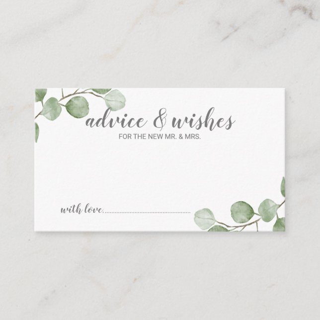 Watercolor Eucalyptus Wedding Advice and Wishes (Front)