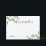 Watercolor Eucalyptus Wedding Advice and Wishes Card<br><div class="desc">Celebrate your special day with these beautifully wedding advice and wishes card,  featuring title "advice&wishes" in modern script and decorated with soft watercolor eucalyptus on a white background.

Perfect for wedding,  baby shower,  birthday party,  bridal shower,  bachelorette party and any special occasions.</div>