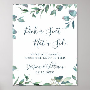 Watercolor Eucalyptus Wedding Ceremony Seating Poster