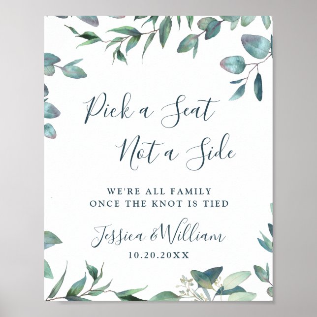 Watercolor Eucalyptus Wedding Ceremony Seating Poster (Front)