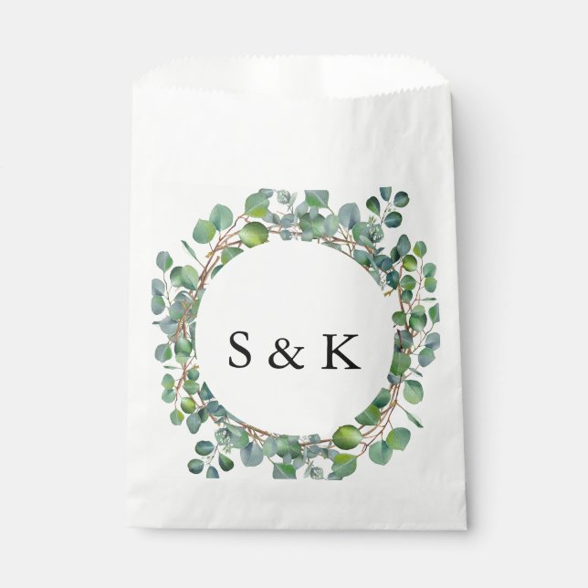Watercolor Eucalyptus Wedding Favour Bags (Front)