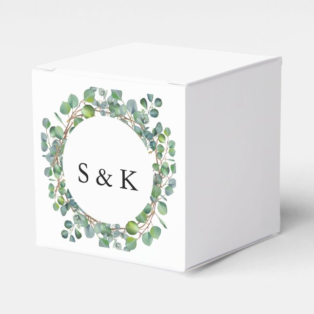 Watercolor Eucalyptus Wedding Favour Box (Front Side)