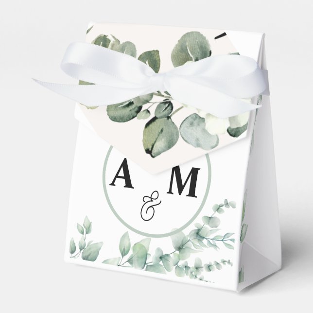 Watercolor eucalyptus Wedding Favour Box (Front Side)
