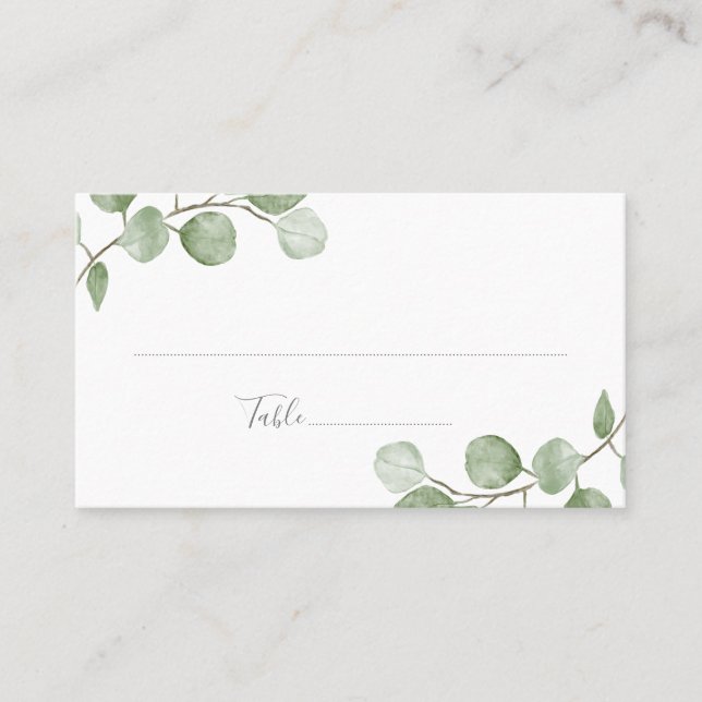 Watercolor Eucalyptus Wedding Folded Place Card (Front)