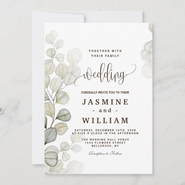 Watercolor Eucalyptus Wedding Invitation (Front)