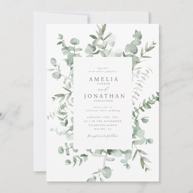 Watercolor Eucalyptus Wedding Invitation (Front)