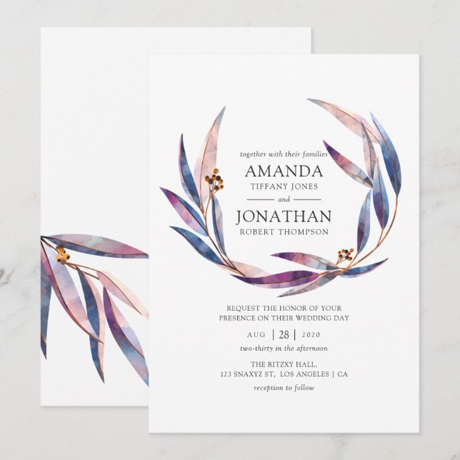 Watercolor Eucalyptus Wedding Invitation (Front/Back)