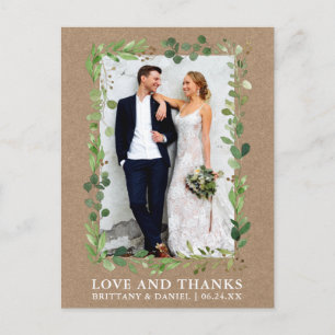 Watercolor Eucalyptus Wedding Love Thanks Kraft Postcard