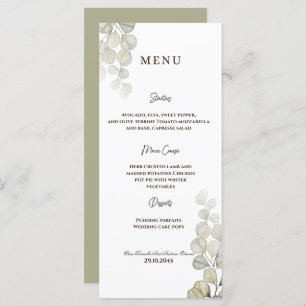 Watercolor Eucalyptus Wedding Menu