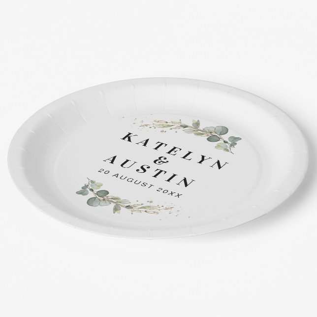 Watercolor eucalyptus wedding  paper plate (Angled)