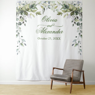 Watercolor Eucalyptus Wedding Photo Booth Backdrop Tapestry