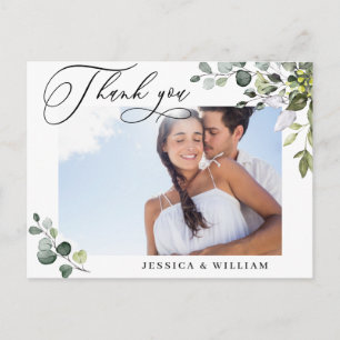 Watercolor Eucalyptus Wedding Photo Thank You Postcard