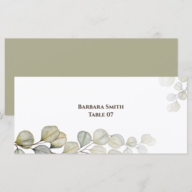 Watercolor Eucalyptus Wedding Placed Card (Front/Back)