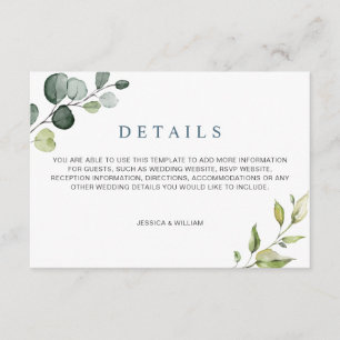 Watercolor Eucalyptus Wedding Reception Details Enclosure Card